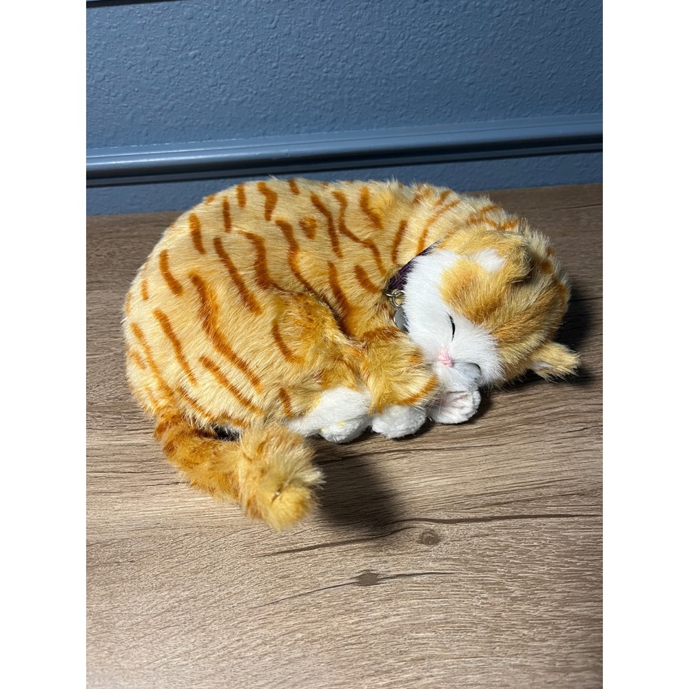 Adorable Realistic Orange Tabby Sleeping Cat Plush Toy Animal Kitten Not Tested